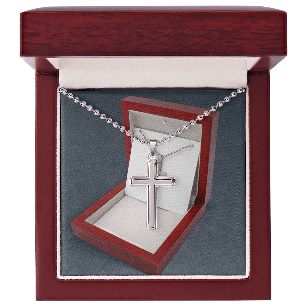 Artisan Crafted Cross Pendant with Modern Ball Chain